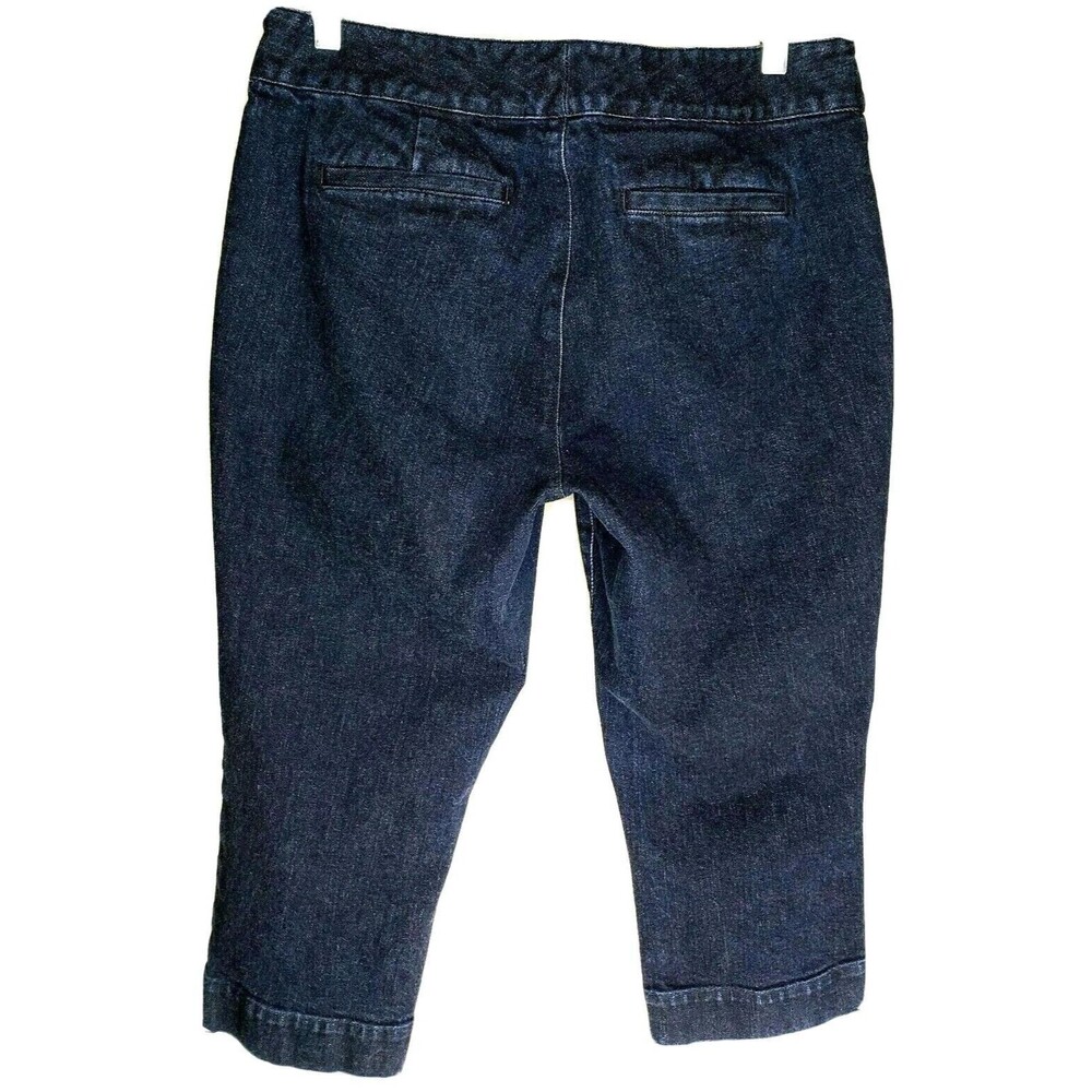 Ralph Lauren Jeans Co Women Cropped Jeans Sz 10 Dark Blue Gold Zipper Wide Hem - Picture 3 of 6